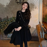 Autumn Black Knitted Dresses for Women Long Sleeve O-Neck Evening Party Dress Korean Fashion A-Line Sweater Vestidos Mujer New