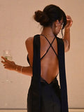 Halter V Neck Sexy Maxi Dress Women Fashion Hollow Out Spaghetti Strap Sleeveless Backless Bodycon Elegant Long Dress