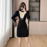 Autumn Elegant Black Velvet Dresses for Women Long Sleeve Stand Collar Mermaid Evening Party Dress Prom Robe Vestidos Mujer New