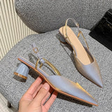 New Summer Fashion Pointed Toe Pure Color Non-slip Buckle Strap Sexy Women Sandal Chunky Heels Banquet Women Shoes 