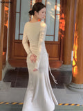 Spring Autumn New Elegant Bodycon Drawstring Dress Women Fashion Wedding Party Mermaid Vestidos Korean Female Corset Y2k Robe