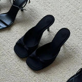 Slipper Mules Low High Heels Shoes Summer Best Street Look Females Square Head Open Toe bow Strappy Sandals Women