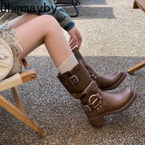 Winter Cowboy Boots for Women Fashion Slip On Ladies Casual Short Boots Thick Bottom Mordern Botas