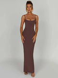 Sexy Spaghetti Strap Backless Bodycon Women Maxi Dress Slim Elegant Party Club Female Vesidos Solid Street Evening Dress