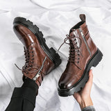 High Quality Men's Thick Soled Boots Genuine Leather Men Boots Fashion Shoes Men Design Luxury Motorcycle Boots Military Shoes