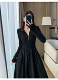 Korean Vintage White Long Sleeve Knitted Midi Dresses for Women Autumn Casual Fashion Slim Elegant Party Female Clothing