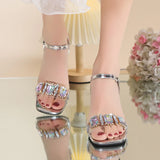 Women's Rhinestone High Heels Sandals Fashion Wedding Party Shoes Woman Summer Silver Ankle Strap Sandalias Mujer