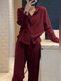 Y2K Women Fashion Solid Knitted Pantsuits Autumn Single Breasted V-Neck Casual Wide Leg Pants Two Pieces Set Female Clothes New