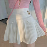 Summer White Pleated Skirts Sexy Casual Slim College Women High Waist Mini Metal Letter D Ontwerp A-lijn Korean Fashion Style