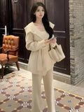 Korean Fashion White Sweaters 3 Piece Suit for Women Autumn New Knitted Short Top Elegant Loose Pants Set Female Clothing