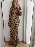 Leopard Print Long Sleeve Sexy Maxi Dress For Women Autumn Winter New Turtleneck High Waist Bodycon Club Print Dress