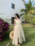 Beach Holiday Elegant Party Long Dresses for Women Summer New Korean Fashion Sundress Embroidery Sleeveless Female Clothing