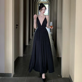 Elegant Black Long Bodycon Dress for Women Slim Sleeveless Fashion Backless Solid Party Evening Prom Dresses New Summer