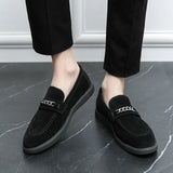 Summer Luxury Men Business Casual Shoes Slip-on Suede Leather Loafers Chain Decorationg Daily Shoes Shoes Party Shoes Black