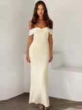 Strapless Off-shoulder Sexy Maxi Dress Women Apricot Fashion Sleeveless Backless Bodycon Club Party Long Dress Elegant