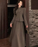 Vintage Chic Two-piece Skirt Set Women Long Sleeve Top Fishtail Midi Skirt Autumn Solid Korean Fashion Outfits Female Clothing