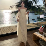 New Elegant Solid Strapless Dress for Women Summer Chic Backless Wedding Party Vestidos Female Fashion Formal Dresses