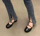 New Mary Jane Shoes Buckle Pumps Women Thick Heels Elegant Shallow Square Toe Footwear Party Office Lady Leather Shoes