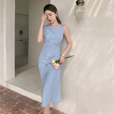 Elegant Evening Party Bodycon Midi Dress for Women Summer New Vintage Fashion Sleeveless Spaghetti Strap Casual Female Clothing