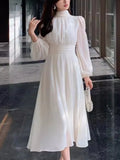 Elegant Long Sleeve Evening Dresses for Women Autumn Slim Lace Up A-Line Party Prom White Dress Autumn French Female Clothes New