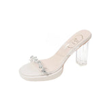 Transparent High Heels Women Chunky with Summer New Fashion Rhinester Fairy Wind Crystal Slippers