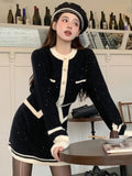 Y2k Hight Waist Skirt 2 Piece Suit Korean Chic Knitted Outfits Autumn Vintage Short Jumper Mini Skirts Set Women's Clothing New