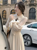 Sweet Preppy Style Long Dress Women Elegant French A Line Ruffles Casual Chic Office Robe Spring New Fashion Vestdios Mujer