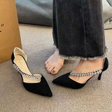 Fahsion Rhinester High Heels for Women Summer Woman Sandals New Pointy Thin Heel Party Black Sexy Single Shoes