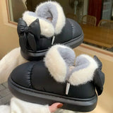 New Women Cute Warm Ankle Boots Ladies Outdoor Non-slip Thick Sole Snow Boot Furry Bow Cotton Shoe Waterproof Plush Boots