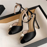 Sexy String Bead Open Toe Sandals Woman Ankle Buckle Strap Stiletto Heels Party Prom Shoes Summer Pumps Zapatos Mujer