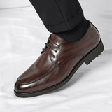 Spring Formal Shoes Men Genuine Leather Brown Oxford Breathable Flats Men Sapatos Masculino Men Gentlemans Stylish Lace Up Shoes