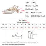 Summer Pointed Toe Silk Pumps Women Back Strap Buckle Thick Heels Sandals Woman Shallow Mouth Party Shoes Ladies