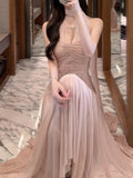 French Spliced Mesh Sexy Sleeveless Pink Midi Dresses for Women Summer New Elegant Wedding Evening Party  Female Clothing