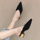 Summer with Heel Slides Pointed Toe Shoes Mules Women's Slippers and Ladies Sandals Black Outside Non Slip Korea Style 39 F