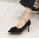 Shoes for Women Super High Heel Ladies Summer Footwear Black Office Stilito Pointed Toe with Bow Genuine Mark Slip on Shoe