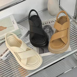 Thick Soled Sandals Women's Summer New Fashion Round Head Sandals Elastic Band Ankle Strap Casual Shoes Female Versatile