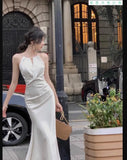 Sexy Sleeveless Satin Mermaid Long Dresses for Women New Summer French Elegant Fashion Slim Solid Tank Evening Party Robe