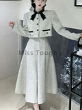 Autumn Vintage Elegant 2 Piece Dress Set Women Korean Fashion Casual Party Suits Female Chic Long Sleeve Tops +Solid Skirt