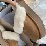 Winter Women Fur Slippers Warm Boots Platform Flip Flops  New Short Plush Flats Home Cotton Shoes Suede Mules Ladies Boots