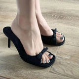 Slipper Mules Low High Heels Shoes Summer Best Street Look Females Square Head Open Toe bow Strappy Sandals Women