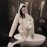 Streetwear Knitted Mini Dress Women Hooded Sweater A Line Dresses Winter Korean Solid High Waist Slim Casual Vestidos New