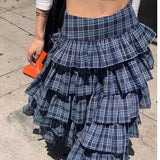 Set Women's Spring New Retro Sweet and Spicy Checkered Tank Top High Waist Slim Spliced Long Skirt