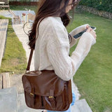 Large Capacity Brown Messenger Bag Women Vintage Soft Chic Pu Leather Handbag Female Harajuku Casual Crossbody Bags New