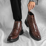 Spring/Winter Men's Chelsea Boots,British Style Fashion Ankle Boots,Black Brogues Genuine Leather Casual Shoes Brouge Boots