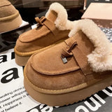 Winter New Women's Thick-soled Buckle Decorative Plush Warm Cotton Slippers