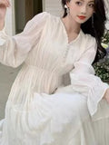 Elegant Princess Evening Dress for Women High Waist A-line V-Neck Autumn French Casual Prom Robe One Piece Vestidos Mujer New