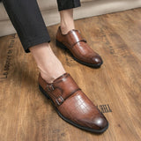 Men Fashion Casual Monk Shoes Classic Men Dress Shoes Leather Shoes Male Plus Size 38-46 Crocodile Pattern Business Formal Shoes