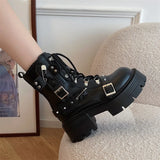 Fashion New Women's Biker Boots Patent Leather Breathable Zipper Lolita Platform Boots Winter New Retro Gothics Boots