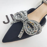 Shiny Crystal Bowtie Pumps Women Fashion Ankle Strap High Heels Party Shoes Woman Summer Pointed Toe Sandals Mujer