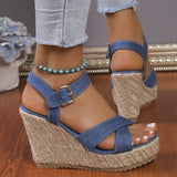 Women's Sandals Summer New Women's Shoes Fashion Denim Rope Wedge Sandals Women